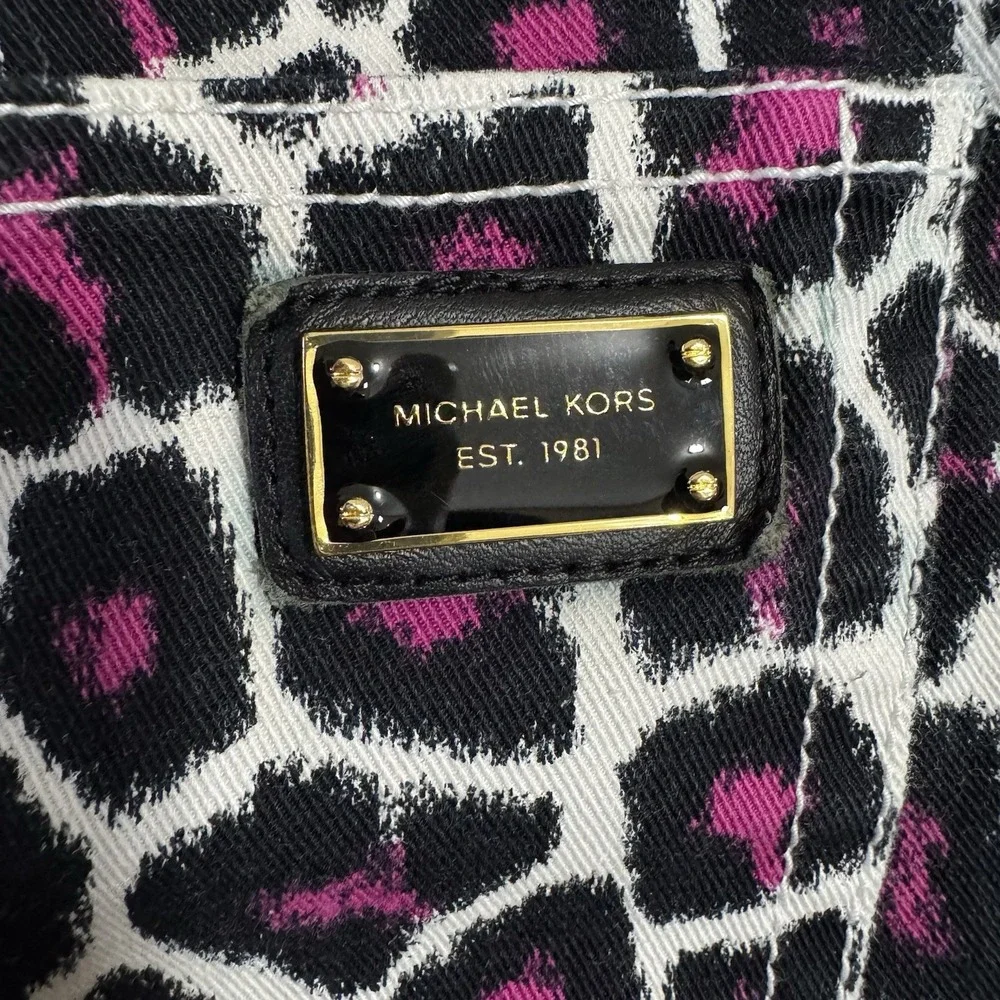 Michael Kors Leopard Print Skinny‎ Jeans Size 0 Pink & Black White Gold Mob Wife